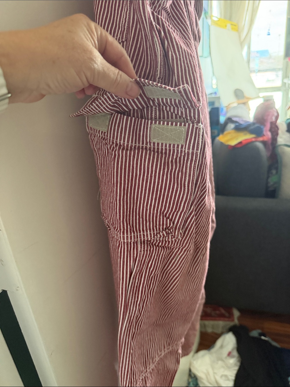 Duluth Trading Co. Pink & White Striped Women's Bib Overalls Jumpsuit - Picture 4 of 4